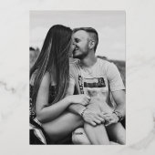 オレンジ色の花の写真の結婚式は日付を保存 箔招待状 (裏面)