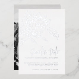 オレンジ色の花の写真の結婚式は日付を保存 箔招待状