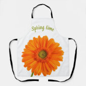 オレンジ色の花の春のタイムキッチンフォトと文字 エプロン (正面)