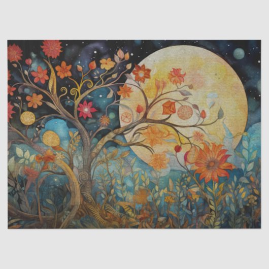 オレンジ色の花の木の切り離しティッシュペーパー 薄葉紙 (正面)