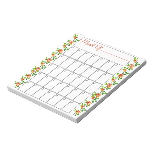 オレンジ色の花の毎月のメモ帳 ノートパッド (回転)