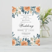 オレンジ色の花の水彩ウェディング 招待状 (スタンド正面)