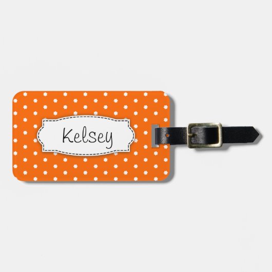 オレンジ色の花の水玉模様名:ラッゲージタグ ラゲッジタグ (正面横)