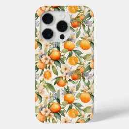 オレンジ色の花の水色の電話ケース iPhone 15 PROケース