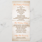 オレンジ色の花の結婚式のメイソンジャー プログラム (裏面)