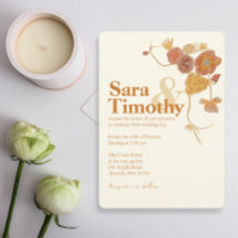 オレンジ色の花の結婚式招待状