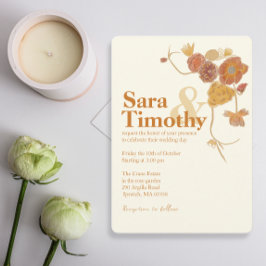 オレンジ色の花の結婚式招待状 招待状