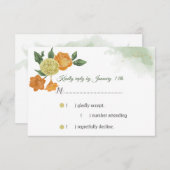 オレンジ色の花の緑の応答カードrsvp 出欠カード (正面/裏面)