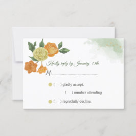オレンジ色の花の緑の応答カードrsvp 出欠カード