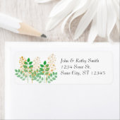 オレンジ色の花の緑葉の住所 ラベル (インサイチュ)