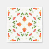 オレンジ色の花の緑葉の模様 スタンダードカクテルナプキン (正面)