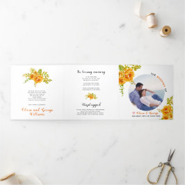 オレンジ色の花の緑葉の花、写真 三つ折りプログラム