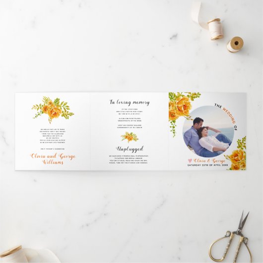 オレンジ色の花の緑葉の花、写真 三つ折りプログラム (外部)