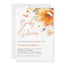 オレンジ色の花の赤ちゃんシャワー招待