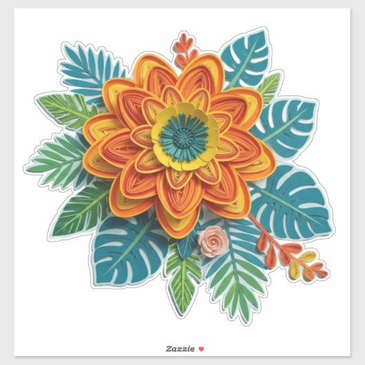オレンジ色の花びらのペーパークイリングアート シール (シート)