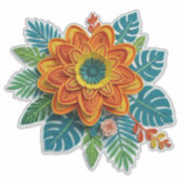 オレンジ色の花びらのペーパークイリングアート シール (正面)