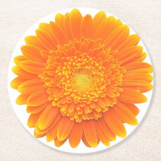 オレンジ色の花びら ラウンドペーパーコースター (正面)