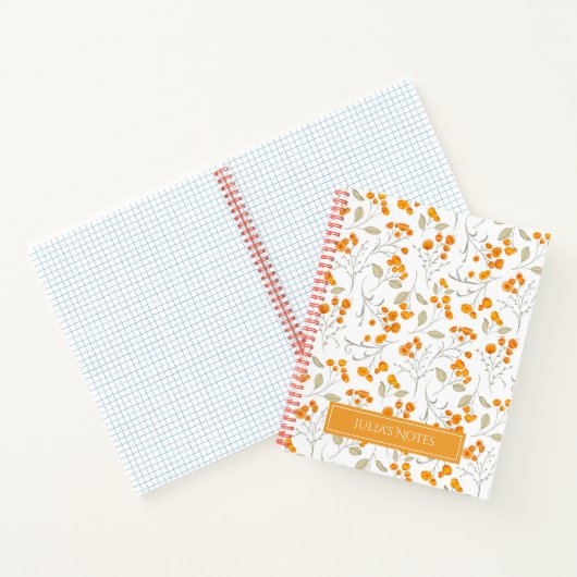 オレンジ色の花や葉の多い枝は個人的なパターン ノートブック (内部)