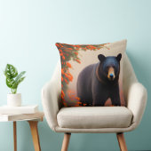 オレンジ色の花を咲かせた黒熊 クッション (椅子)