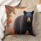 オレンジ色の花を咲かせた黒熊 クッション (ブランケット)