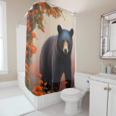 オレンジ色の花を咲かせた黒熊 シャワーカーテン (インサイチュ)