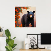 オレンジ色の花を咲かせた黒熊 ポスター (ホームオフィス)