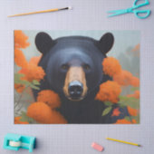 オレンジ色の花を咲かせた黒熊 薄葉紙 (クラフト)
