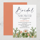オレンジ色の花を咲かせるサボテンの ブライダルシャワーの招待状 招待状 (正面/裏面)