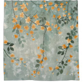 オレンジ色の花を引くつる植物シャワーカーテン シャワーカーテン (正面)