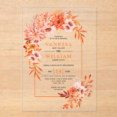 オレンジ色の花を持つアーチフローラ秋の結婚式 アクリル招待状 (正面)