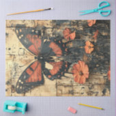 オレンジ色の花を持つ蝶 薄葉紙 (クラフト)