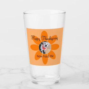 オレンジ色の花を描いたかわいい子犬の写真おもしろい タンブラーグラス