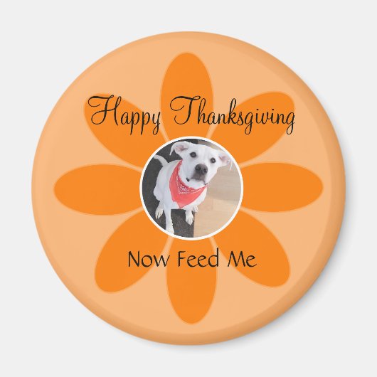 オレンジ色の花を描いたかわいい子犬の写真おもしろい マグネット (正面)