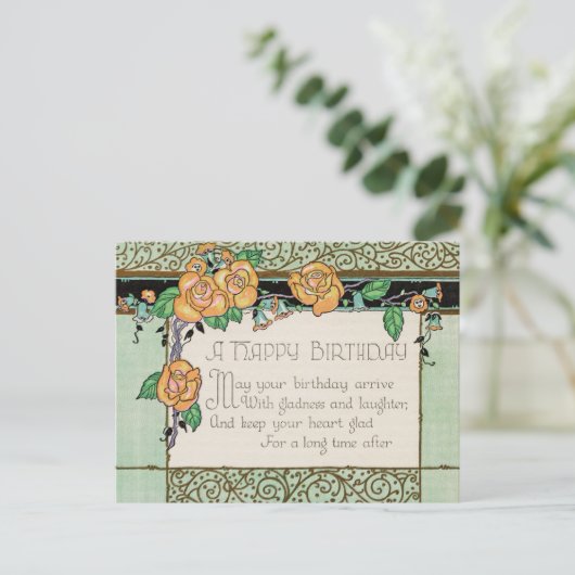 オレンジ色の花アールデコ押韻誕生日カード ポストカード (スタンド正面)