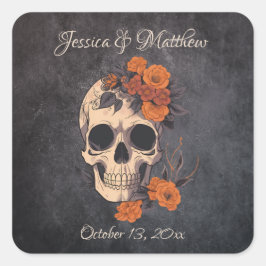 オレンジ色の花エレガントなウェディングシール スクエアシール