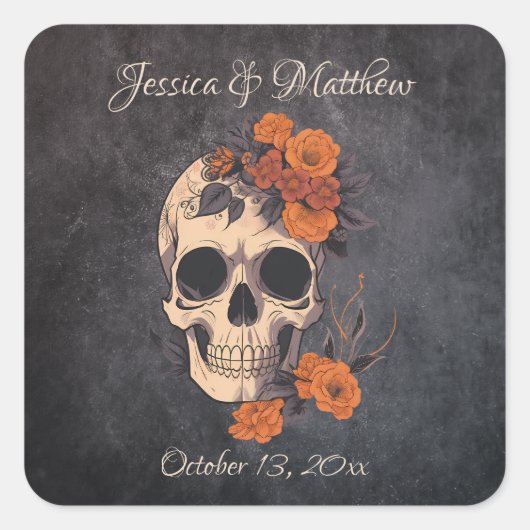 オレンジ色の花エレガントなウェディングシール スクエアシール (正面)