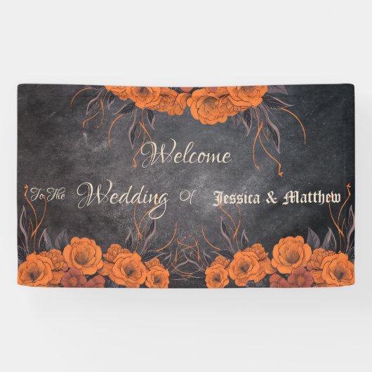 オレンジ色の花エレガントな結婚式 横断幕 (横)