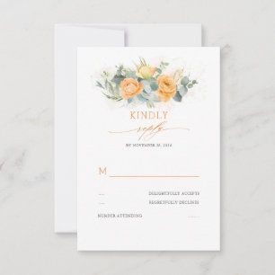 オレンジ色の花エレガントな結婚式RSVP 出欠カード