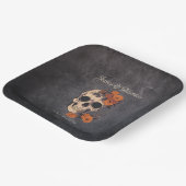 オレンジ色の花エレガントスカルミニマ結婚リスト ペーパープレート (傾斜あり)