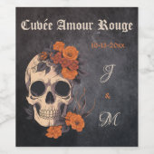 オレンジ色の花エレガントスカルモノグラム結婚ズ ワインラベル (シングルラベル)