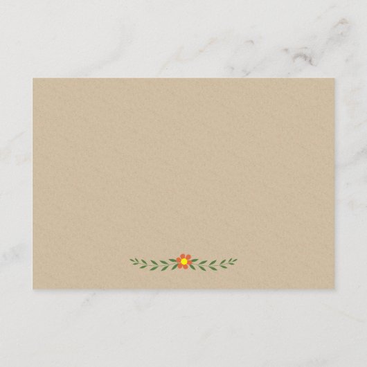 オレンジ色の花クラフト結婚の詳細挿入カード エンクロージャーカード (裏面)