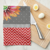 オレンジ色の花グレー赤テンディキッチンタオル キッチンタオル (四つ折り)