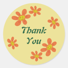 オレンジ色の花シール ラウンドシール