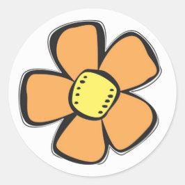 オレンジ色の花シール ラウンドシール