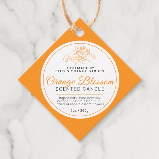 オレンジ色の花スケッチろうそく成分バーコード フェイバータグ (正面)