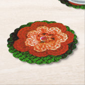 オレンジ色の花デザイナークロシェプリント再利用可能 ペーパーコースター (アングル)