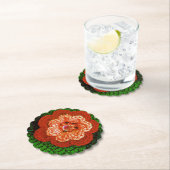 オレンジ色の花デザイナークロシェプリント再利用可能 ペーパーコースター (インサイチュ)