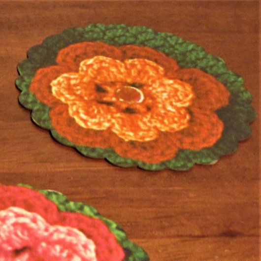 オレンジ色の花デザイナークロシェプリント再利用可能 ペーパーコースター