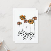 オレンジ色の花バルーンの手描きバースデーカード カード (正面/裏面インサイチュ)