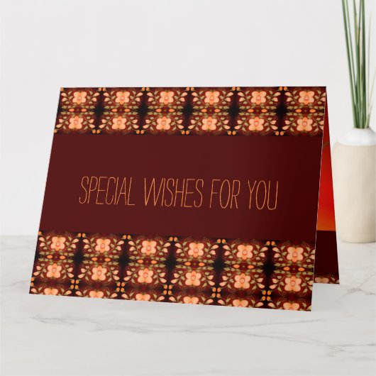 オレンジ色の花パターン（の模様が）ある咲き カード (正面)